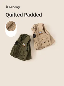 Thick quilted olive and khaki utility vests for boys with cargo pockets and soft lining