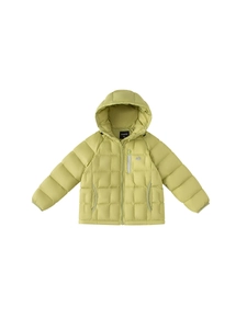 Boys solid lime green hooded down jacket with square quilting and chest logo