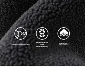 Detail of soft black fleece lining, formaldehyde-free and skin-friendly fabric texture
