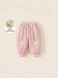 Filles Hiver Matelassé Pantalon Doublé de Polaire Mignon Lapin Broderie Rose Jogger Pantalon Rembourré Enfants Froid