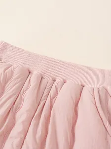 Pantalon thermique rose matelassé pour fille avec taille élastique côtelée et surpiqûres
