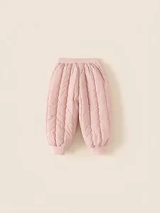 Pantalon matelassé rose pour fille avec taille élastique et chevilles élastiquées