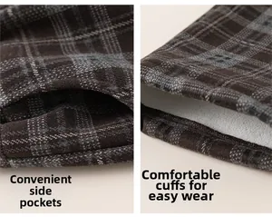 Détails du pantalon à carreaux pour enfants avec poches latérales et ourlets côtelés