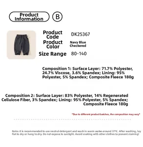 Détails du pantalon à carreaux pour enfants avec doublure polaire et spécifications