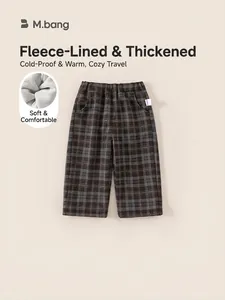 Pantalon Hiver à Carreaux pour Enfants Doublé de Polaire Garçons Filles Chaud Décontracté Style Coréen Taille Élastique