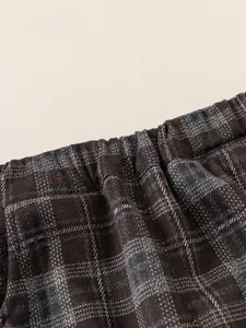 Pantalon droit à carreaux marron foncé pour enfants avec taille élastique