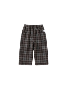 Pantalon droit à carreaux doublé polaire pour enfants avec taille élastique confortable