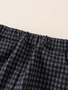 Pantalon décontracté à carreaux pour enfants avec taille élastique et tissu épais