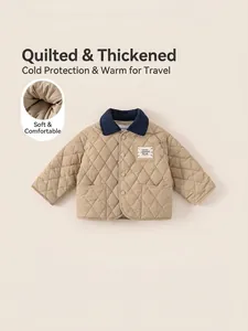 Children's Quilted Jacket Polyester Thickened Warm Cotton Padded Coat Contrast Lapel Collar Casual Outerwear For Kids Boys Girls