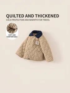 Children's padded quilted jacket with contrast corduroy collar and warm fleece lining