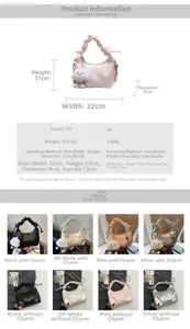 Detailed size guide and color options for the pleated PU leather crossbody handbag