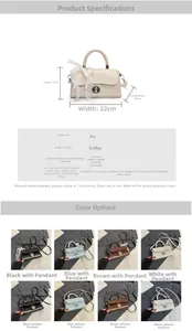 Detailed view of PU leather crossbody bag with lace pearl pendant and adjustable strap
