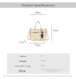 Detailed size chart for the off-white bucket bag with strap length and dimensions