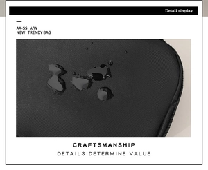 Detailed close-up of water-resistant black nylon fabric texture for trendy crossbody bag