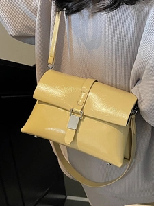 Minimalist light yellow oil wax leather underarm bag with silver square buckle clasp