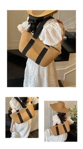 Detalle que muestra la gran capacidad y textura de paja tejida del bolso shopper