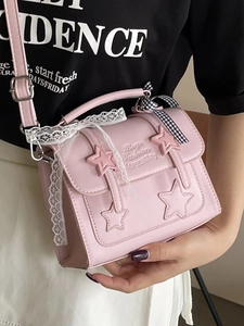 Pink star crossbody bag with lace ribbon and chic star patchwork for women