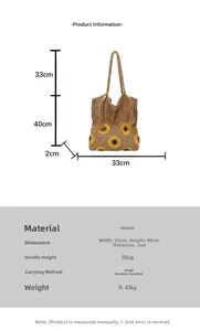 Tableau des tailles détaillé et spécifications du sac fourre-tout en crochet soleil
