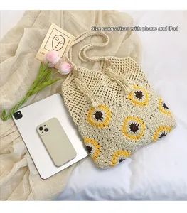 Comparaison de taille du cabas tissé avec iPad et smartphone pour la capacité