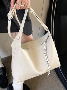 Minimalist cream white lychee pattern tote bag with adjustable leather strap