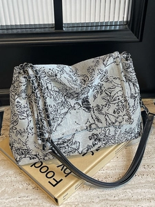 Chic Toile de Jouy floral tote bag with metal chain strap and spacious interior design