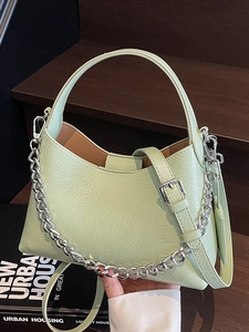 Fashion PU Leather Litchi Grain Chain Bucket Bag For Women Minimalist Casual Handbag Crossbody Shoulder Bag