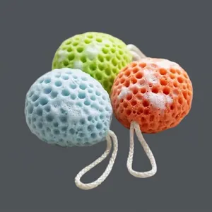 Honeycomb Sponge Bath Ball Soft Cheese Shape Shower Loofah For Exfoliating Body Cleaning With Hanging Rope