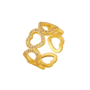 Elegant gold-plated hollow heart ring with sparkling cubic zirconia in an open design