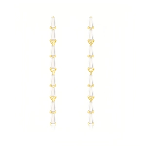 Elegant long tassel earrings with baguette-cut crystals and gold-plated finish