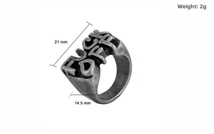 Detailed view of the vintage stainless steel Fuck Off statement ring with measurements