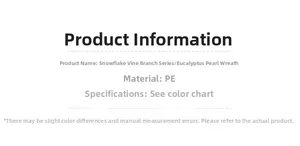 Detail specifications and material info for PE snowflake eucalyptus pearl wreath decoration