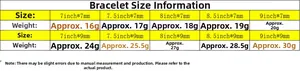 Size chart for 7mm and 9mm stainless steel Cuban bracelets with length and weight details