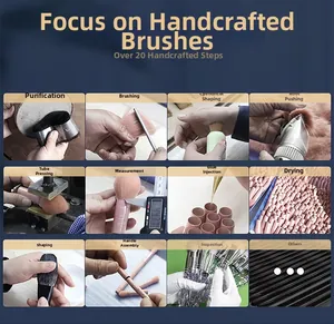 Detailed grid showing the multi-step handmade production process of makeup brushes