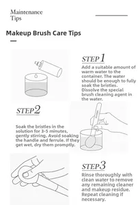 Detailed cleaning and maintenance guide for 8-piece cosmetic brush set with clear steps