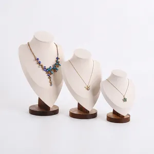 Walnut wood jewelry bust stands in three sizes for necklace and pendant display