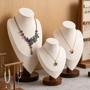 Elegant walnut wood bust mannequin stands for necklace and earring jewelry display