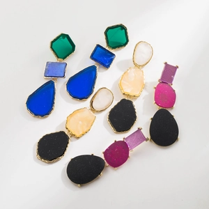 Chic geometric resin drop earrings in colorful bohemian retro irregular designs