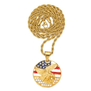 Pendentif aigle drapeau américain plaqué or avec strass pour le 4 juillet