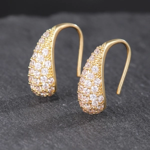 Waterdrop Hook Earrings For Women Copper With Zircon Pavé Setting Elegant Arc Curved Design Gold Plated