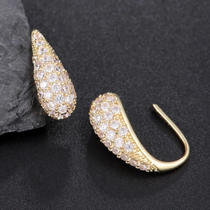Exquisite gold-plated waterdrop fishhook earrings with pavé cubic zirconia accents