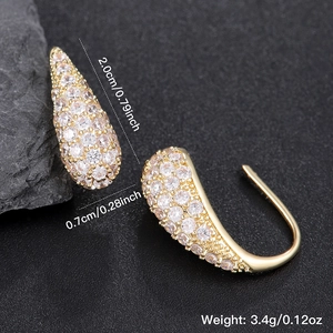 Sparkling copper zircon water drop earrings with elegant gold finish and curved design