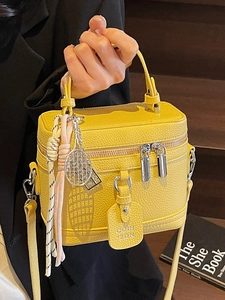 Sac à main boîte jaune vif en cuir litchi avec poignée supérieure et bandoulière femme