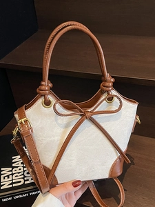 Sac Seau pour Femmes Style Coréen Couleur Contrastée en Cuir PU Avec Nœud Sac à Main Mode Décontracté Navettage Sac à Bandoulière