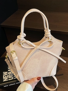 Sac seau rose chic avec grand nœud et bandoulière réglable pour femme, style urbain