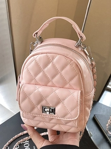 Mini Backpack Fashion Women Quilted PU Leather Chain Strap Metallic Lock Small Shoulder Bag Casual Crossbody