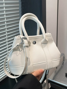 White litchi pattern leather handbag with metal lock for business commuter women
