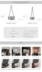 Detailed size specifications and color options for the fish scale pattern small square bag