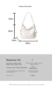 Λευκή τσάντα PU δέρμα διαστάσεις 28x28x10cm με λεπτομέρειες για πολλαπλά λουριά