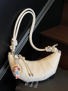 Sac à Épaule Croissant en Cuir PU pour Femmes Couleur Unie Sac à Bandoulière Demi-Lune Détail de Couture Sac à Main