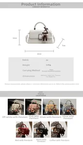 Detailed view of the 22x12x7cm PU leather handbag dimensions and seven color options